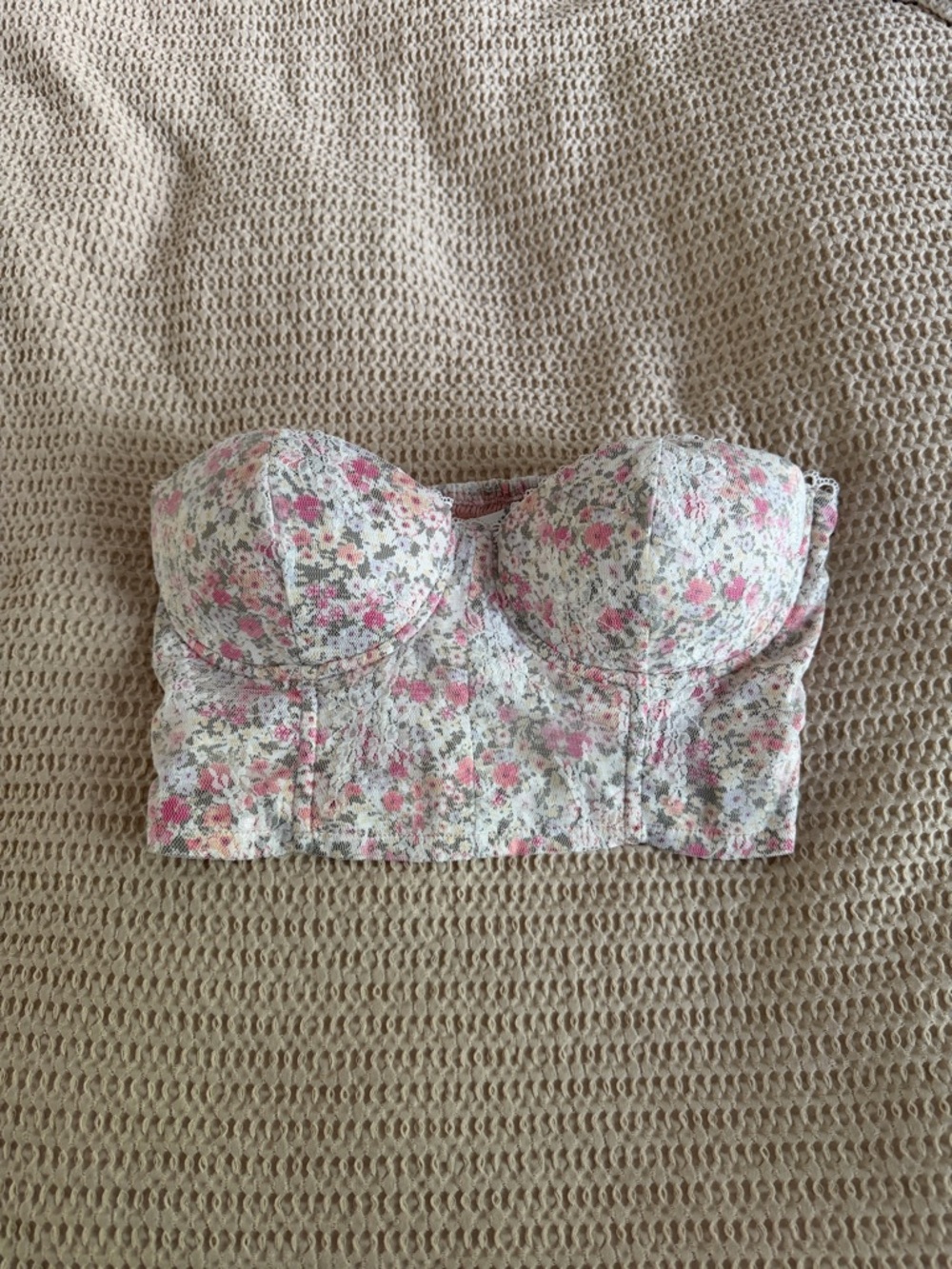 Altar'd State Cream Floral Strapless Bustier Crop Top